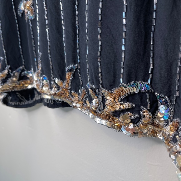 Argenti VTG Embellished Sequin Beaded Glam Dolman Sleeve Asymmetrical Hem Blouse - Picture 12 of 15